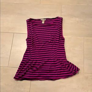 Banana republic pink and navy striped flared top